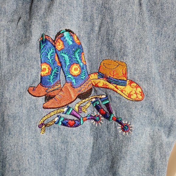 Vintage Casey Coleman Embroidered Sleeveless Denim Shirt Country Western - Picture 2 of 12